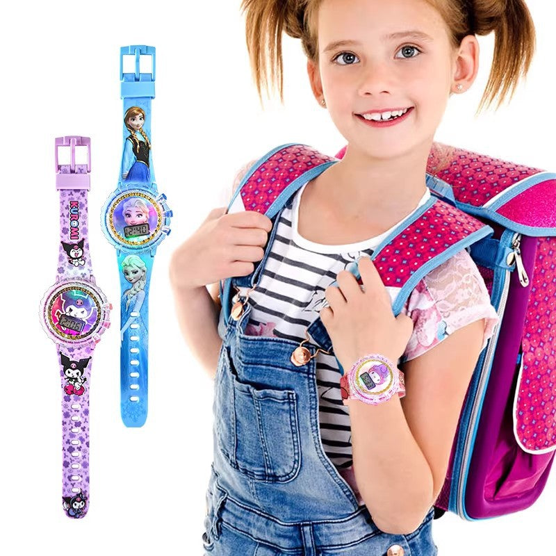 New light-up musical kids' watch with 360° rotating gyro electronic display - sanrio cartoon student toy watch