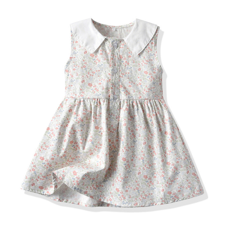 Girls' summer new sweet princess dress, kids' sleeveless floral print doll collar dress - wholesale & dropshipping available