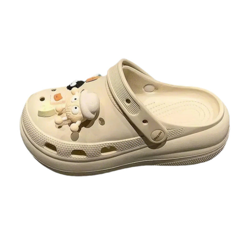 Bone white bouquet puff shoes flower clogs thick sole 6cmclassystereo spring and summer new arrival beach shoes outwear