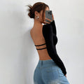 independent station women's fashion sexy style t-shirt spring and summer new backless sense of design shorttops