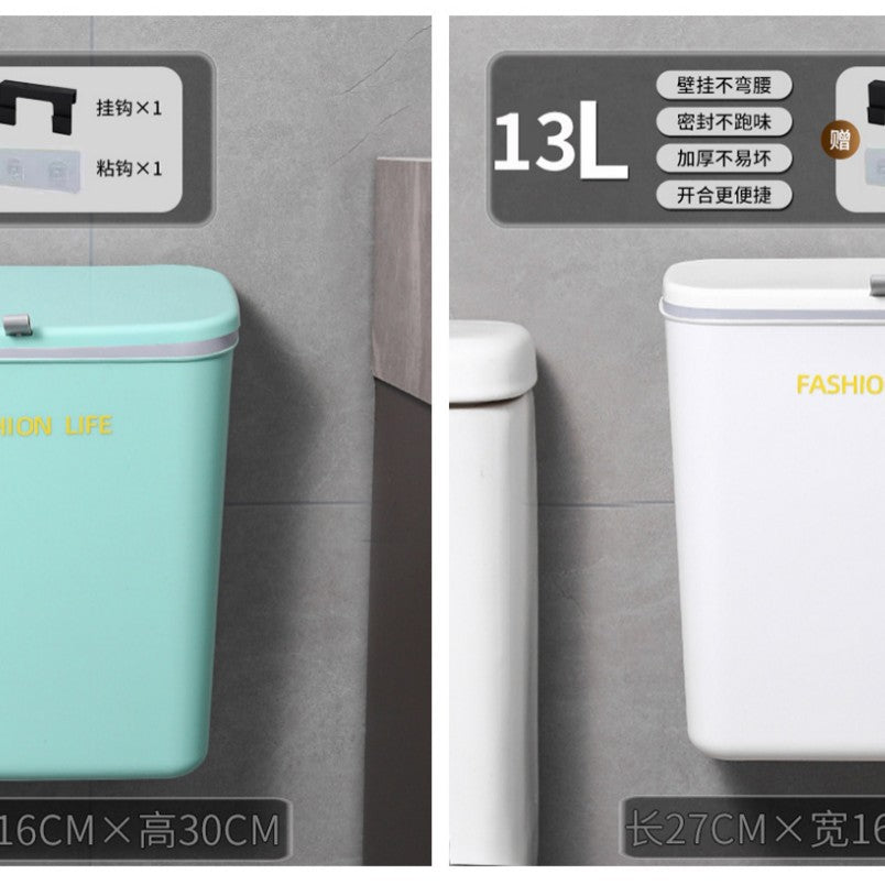 Kitchen trash can bathroom with lid crevice garbage storage bucket for home wall mounted installation-free multi-purpose trash can