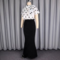 Simple polka dot top & slim-fit bodycon fishtail maxi skirt two-piece set - urban chic