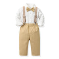 New british style boys' spring outfit: long-sleeved white shirt and suspender pants formal set - spring new arrivals for boys' clothing