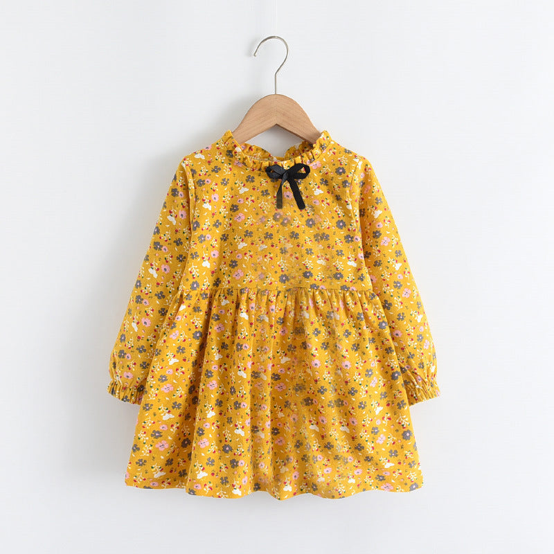 new girls' dress cotton spring/autumn floral tie-up children's dress stylish princess dress wholesale
