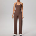 pure color brushed beautiful back tight strap halterhigh waist yoga suit sports running fitness two-piece set