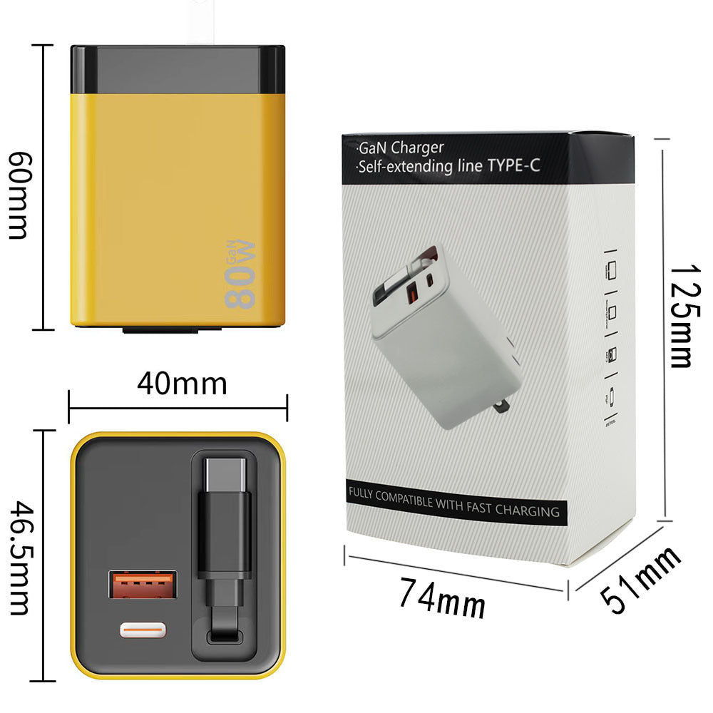 80w gan fast charger, compatible with android and apple devices, a+c dual-port phone charger