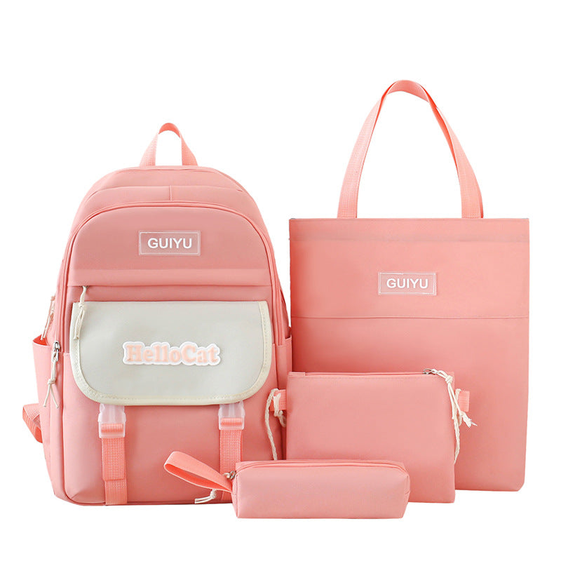 School bag, light for junior high school students, four-piece set for primary school students, large-capacity Korean version backpack, new backpack in 2025.