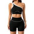 Seamless knit yoga set - cross-border single shoulder tank top & shorts - women's summer fitness stretch activewear set
