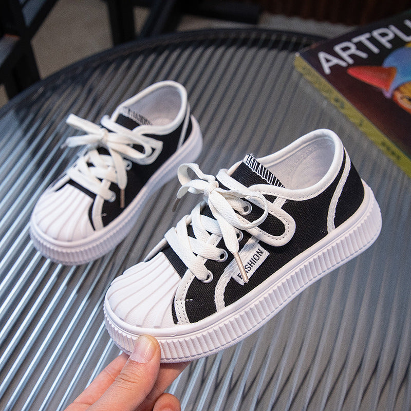 Girls' shell toe canvas shoes breathable boys' athletic sneakers  new spring/autumn kids' casual white shoes trendy