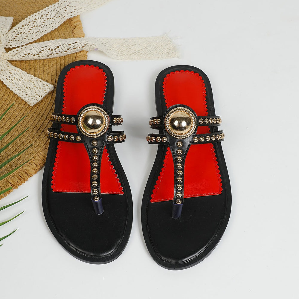 2025 new summer bohemian sandals women's wedge heel metal studded fairy versatile flat beach sandals
