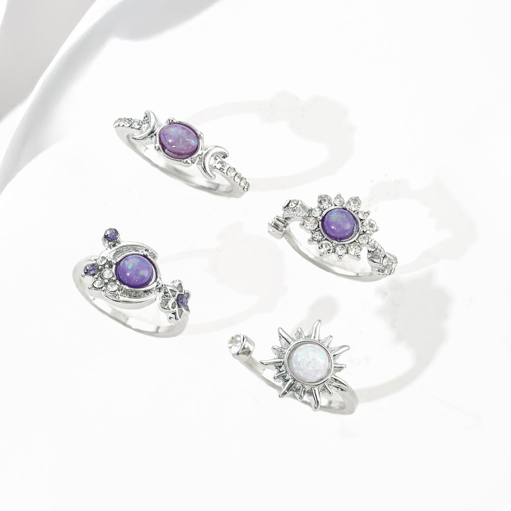 European and american cross-border fashion ins gemstone ring - sun & moon diamond-studded light luxury high-end geometric ring set for women