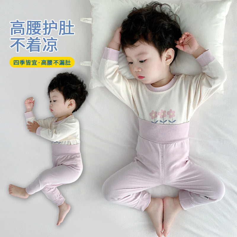 Baby heattechintimatessuit autumn clothes long-sleeve pure cotton infant high waist belly protection suit kids separates bottom spring & fall