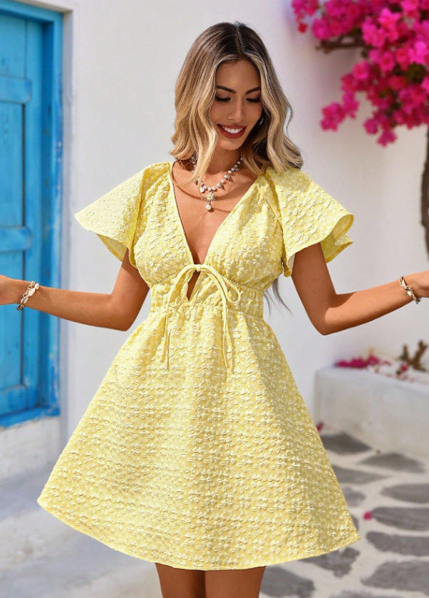 new cross-border fashion women's summer v-neck loose fit comfortable casual dress - ready to ship for  (us/europe)