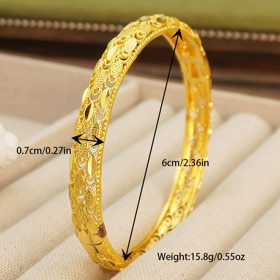 24k gold-plated copper middle eastern geometric hollow-out design women's bangle bracelet - perfect for brides, weddings, and parties