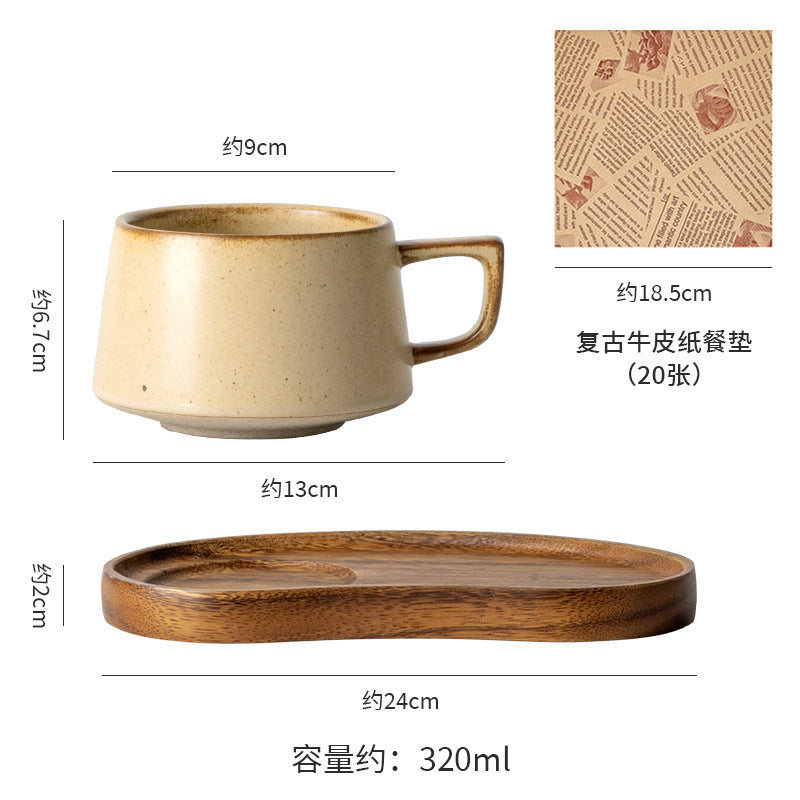 Vintage japanese-style stoneware office afternoon tea milk coffee mug - unique ceramic mug, teacup, wide-belly water cup