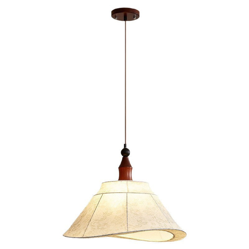 Walnut French medieval bedroom living room small chandelier retro Nanyang walnut high-end fabric printing chandelier