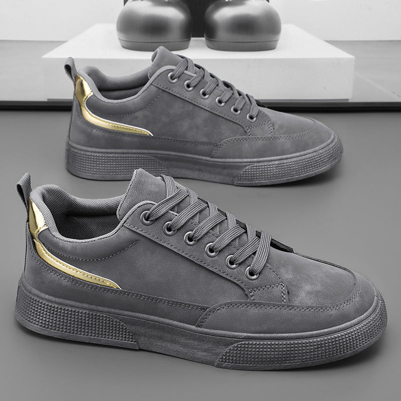 Men's spring 2026 new breathable skate shoes, korean style trendy versatile casual leather shoes, thick sole wear-resistant fashion sneakers