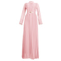African women's fashion: elegant commute-ready long sleeve chiffon pleated midi dress with belt