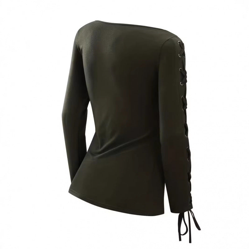 autumn fashion top: harajuku-style, solid color, trendy, hollow-out long sleeve tee - cross-border apparel