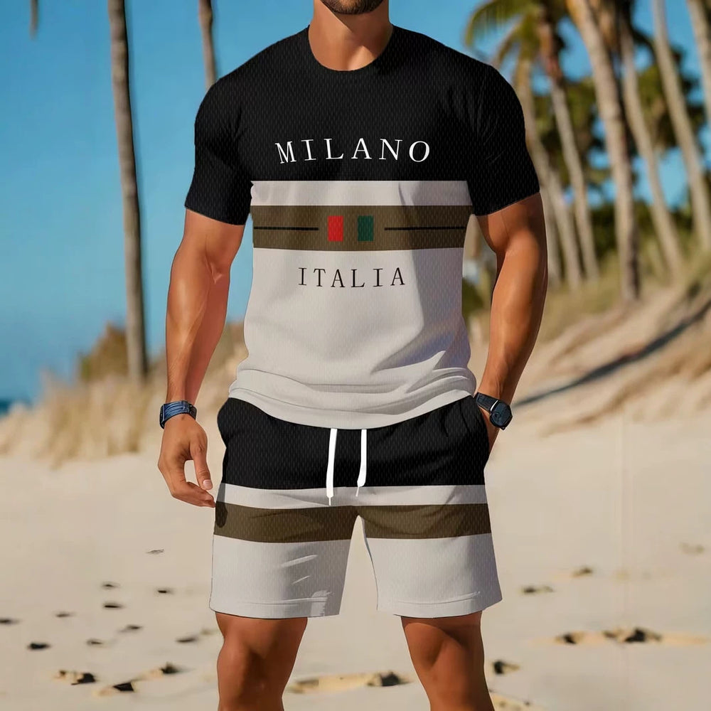 men's short-sleeve and shorts set, casual sportswear set, 3d printed cross-border hot seller, dropshipping available