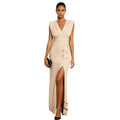 Independent station  pure colorcasualv neck sleeveless slit dress