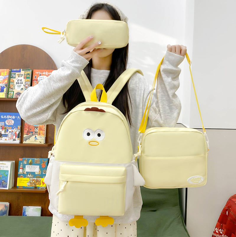 Primary and secondary school students schoolbag Japanese cartoon women's shoulder bag cute soft cute chicken foreign style girl schoolbag pencil case