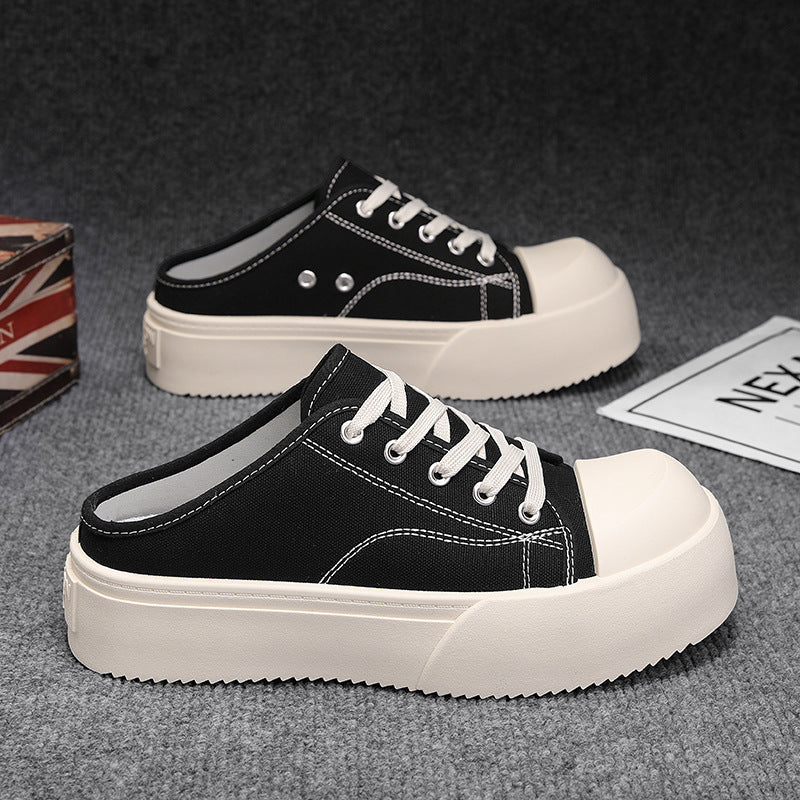 Canvas men's shoes summer breathable easiest for matchcasual big toe sneakers lazy one-leg sports heelless toe half drag