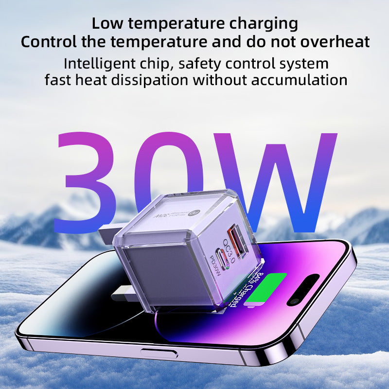 Big ice cube a+c macaron european, american and british mobile phone fast charging head qc3.0+pd20w dual-port cross-border supply