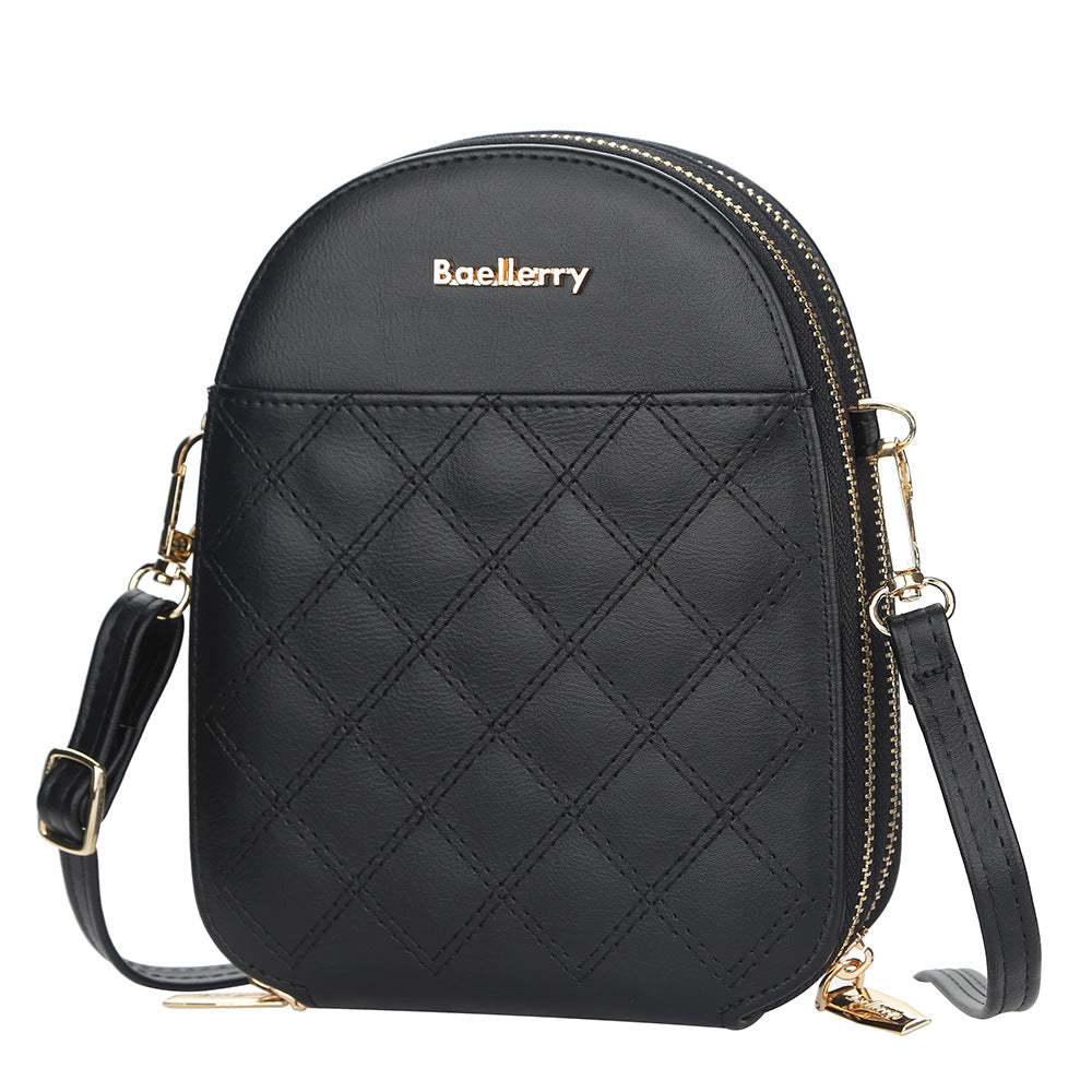 BAELLERRY New Embroidered Women's Small Crossbody Bag Korean Version Large Capacity Zipper Shoulder Bag Versatile Mobile Phone Bag
