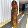 European and american style ins retro elegant women's slimming a-line dress with printed round neck and long sleeves