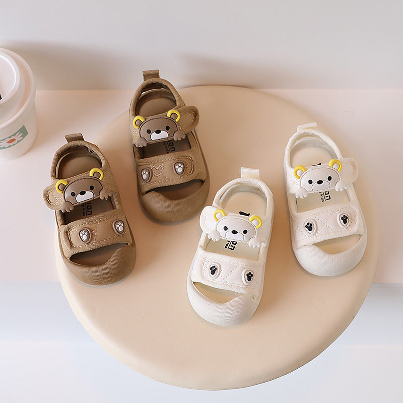 Baby boys' summer first walker sandals - soft sole, minimalist bear design, closed-toe beach shoes for toddlers (1-2 years)