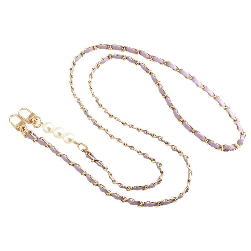 Mobile phone lanyard small fragrant pearl pickup chain long crossbody mobile phone hanging chain metal leather pendant bag chain