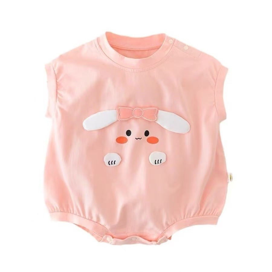 Summer baby clothes for girls, lightweight cute bunny short-sleeve romper, newborn bodysuit, outing outfit