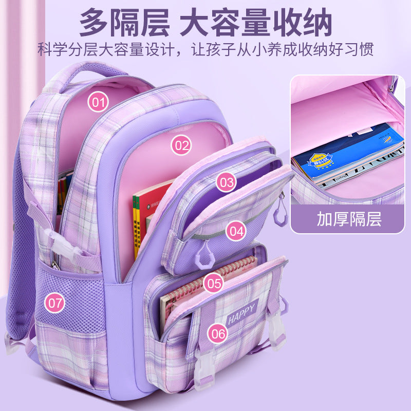 Primary and secondary school girls, grades 1, 2, 3 to 6, children's schoolbag, shoulder spine protection, large-capacity backpack, ultra-light