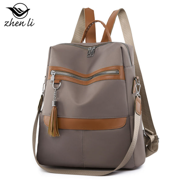 Zhenli bag large capacity, bag women's new Oxford cloth fringed backpack girls, backpack fashion wholesale