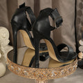 Women's black high heel sandals, ladies' mule heels, fashionable sexy casual women's shoes, 11.5cm heel height