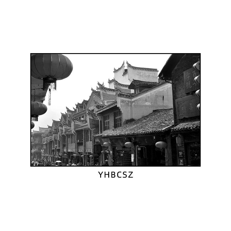 Hunan restaurant hanging paintings old Changsha Chinese hotel restaurant box hanging paintings retro nostalgic Hunan black and white architectural murals