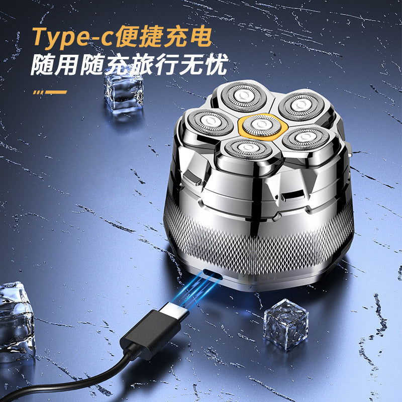Electric head shaver, self-haircutting device, magnetic six-blade head, washable digital display electric razor