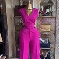 European and american cross-border women's fashion  autumn/winter new collection: stylish v-neck button-down vest top and wide-leg pants casual set