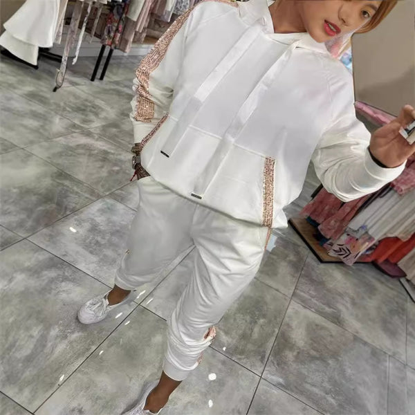 2025 European and American women's clothing 's new independent station casual sequin pocket sports hooded sweatshirt set