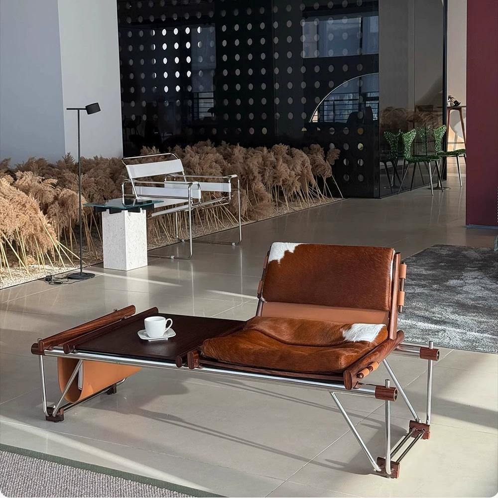 Bauhaus vintage cowhide bench coffee table chair italian light luxury walnut single sofa reading chair