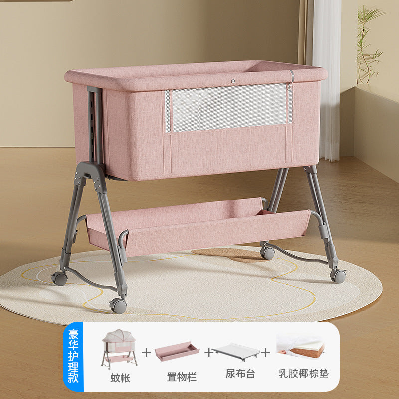 Baby crib: portable, foldable, multi-functional, adjustable height, seamless splicing, newborn-sized bassinet