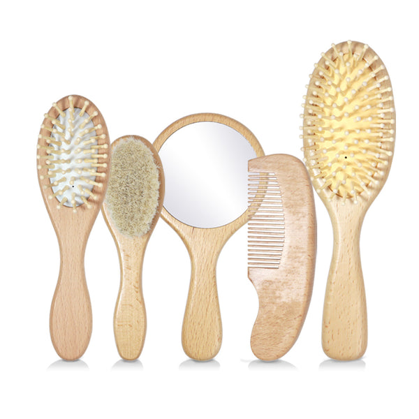Cross-border new beech comb set, portable small air cushion comb, wooden mirror, children's massage comb manufacturer