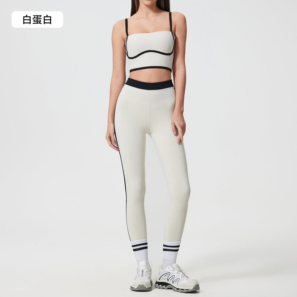 Contrast color sports tennis skirt yoga suit women's high intensity bubble wrap vest women's nude butt lift fitness nine-point pants
