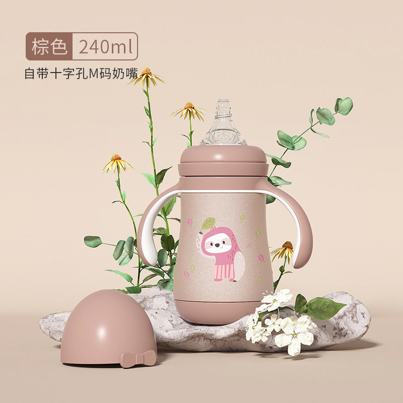 Large-capacity straw cup, milk bottle, 316 stainless steel water cup, kids thermos cup, baby learning cup, duckbill dual-use