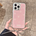 Bowknot pink iphone 16 pro max electroplated phone case, apple 15 silver edge epoxy 14 protective cover