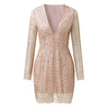 cross-border e-commerce fashion women's apparel:  direct sales deep v long sleeve sequin dress - evening gown