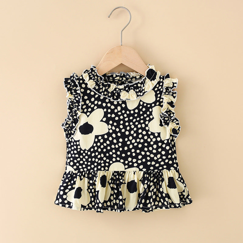 Girls' cotton rayon top - cartoon print, loose-fit, breathable, cute summer lightweight pajama set with lace trim