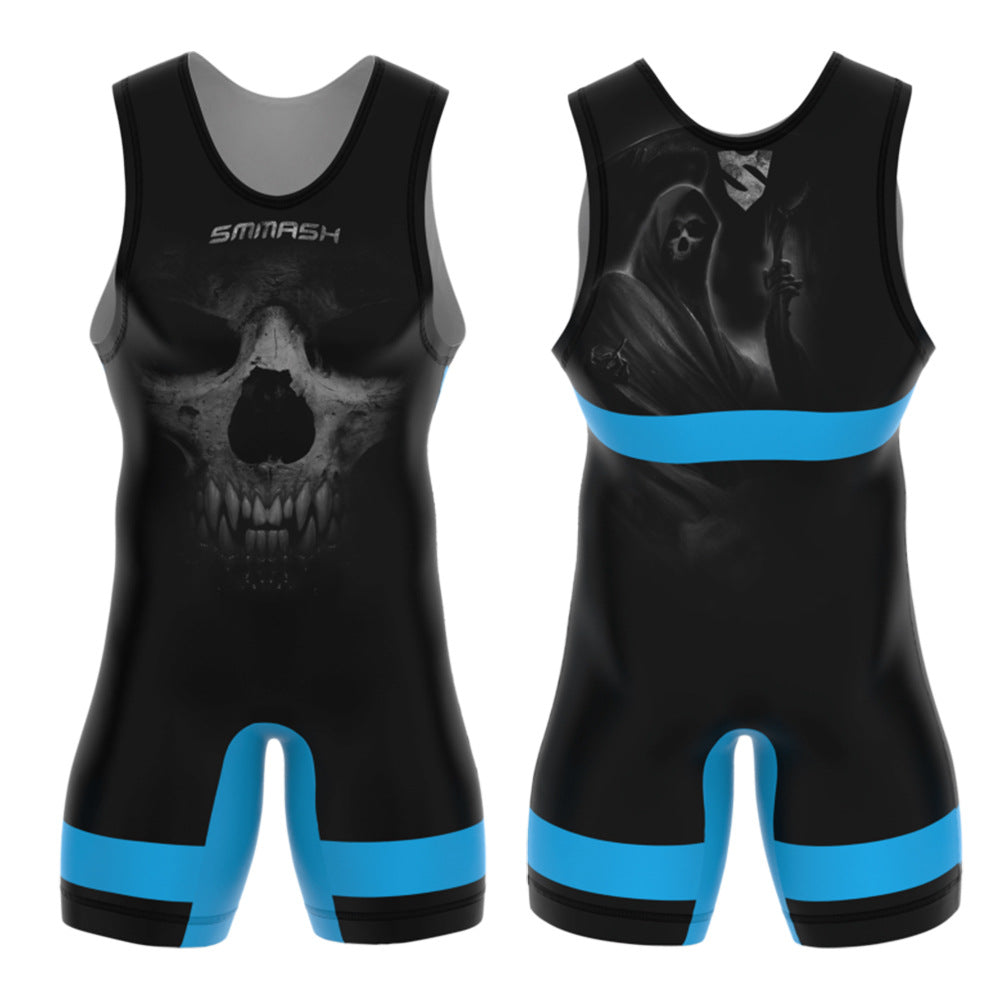 Sublimation full body print men's one-piece wrestling suit custom training weightlifting suit men's and women's free wrestling one-piece vest