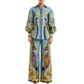cross-border e-commerce european and american women's summer new arrivals: printed lantern sleeve wide-leg pants casual fashion set 661